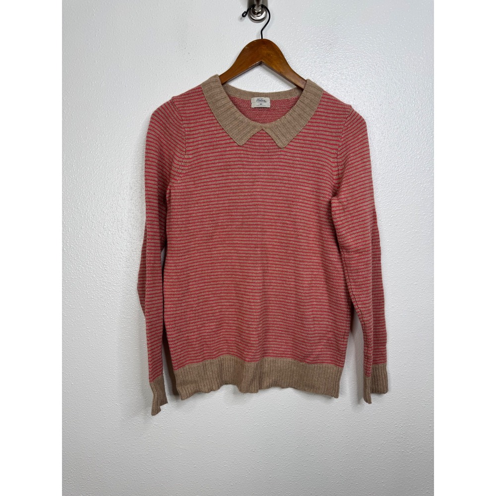 Wallace J Crew Pink Tan Striped Peter Pan Collar Cashmere Wool Sweater Medium